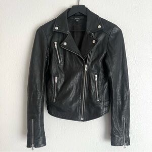 DSTLD Women’s Leather Biker Jacket with Silver Hardwear Size XS Black
